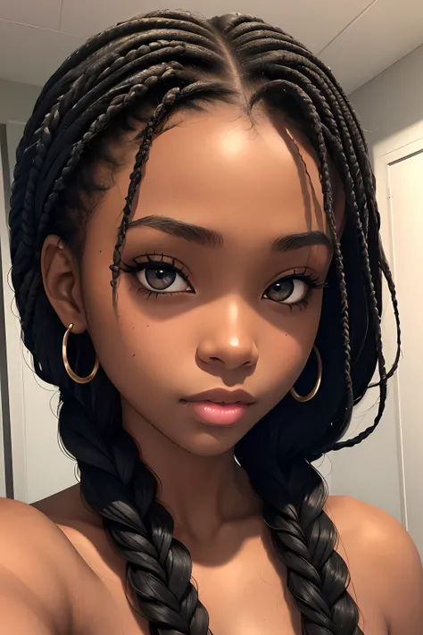 (masterpiece, best quality), deep ebony 1girl, beautiful face, freely hanging braids