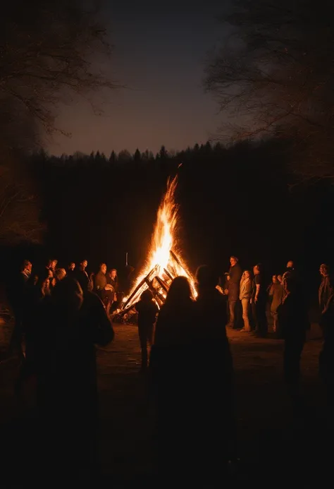 Giant bonfire in the center of a square full of people around