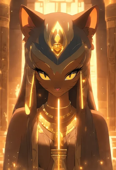 (((Feline Goddess))) best quality, ultra-high resolution, 4K detailed CG, master piece, Egyptian mythology,SEKHMET, feline head, standing pose, Egyptian clothing, ((full body)), aesthetics, Beautiful image, centered on screen, standing pose