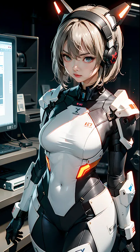 ulzzang -6500-v1.1,(Raw foto:1.2), (Photorealsitic:1.4), hight resolution、An ultra-high picture quality。 （Detailed super beautiful one woman。Tall slender 24 years old、White technical wear and futuristic womens battlesuit（for urban warfare、Details will be d...