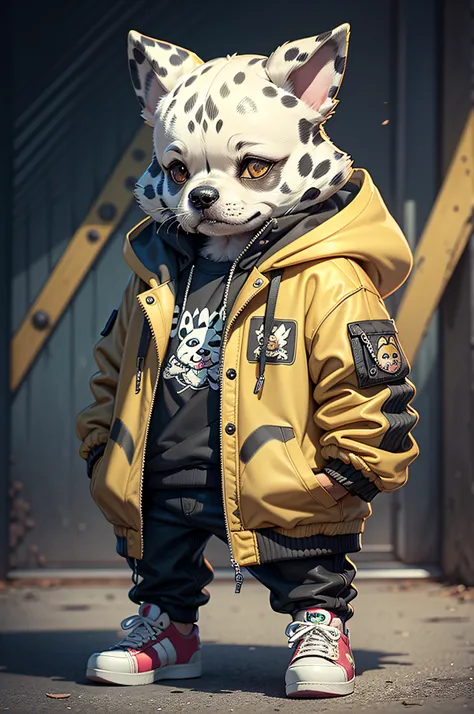 C4tt4stic, Cartoon Dalmatian dog with jacket and skateboard（Details of the appearance of Dalmatians）