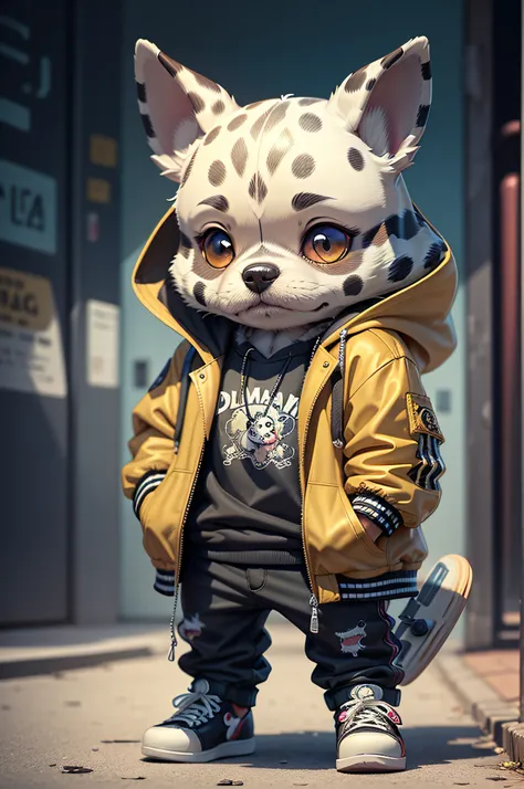 C4tt4stic, Cartoon Dalmatian dog with jacket and skateboard（Details of the appearance of Dalmatians）