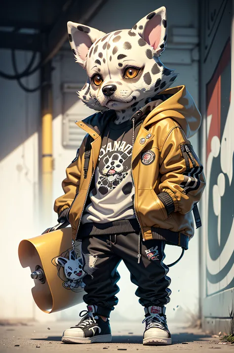 C4tt4stic, Cartoon Dalmatian dog with jacket and skateboard（Details of the appearance of Dalmatians）