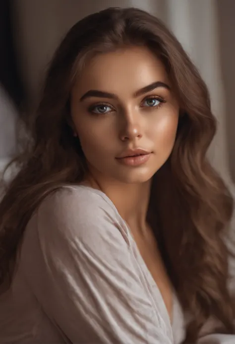 arafed woman fully , sexy girl with brown eyes, ultra realistic, meticulously detailed, portrait sophie mudd, brown hair and large eyes, selfie of a young woman, dubai eyes, violet myers, without makeup, natural makeup, looking directly at the camera, face...