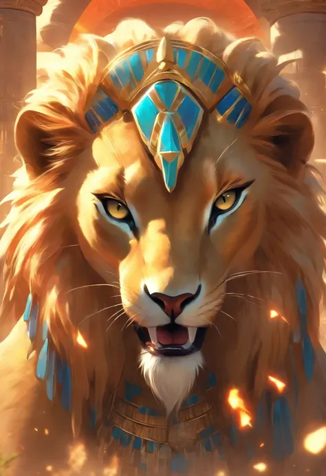 (((Sekhmet))) best quality, ultra-high resolution, 4K detailed CG, masterpiece, lioness goddess, epician goddess, lioness head, tongue out, tongue, fangs, teeth showing, teeth, blood, Egyptian mythology, ((feline teeth)), Egyptian image, aesthetic, centere...