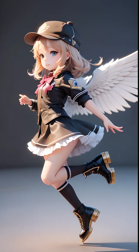 1 very cute girl，There are wings on the back，With a hat on，fly，chibi girl，3d anime girl，3d effect，（Full body like），super detailing