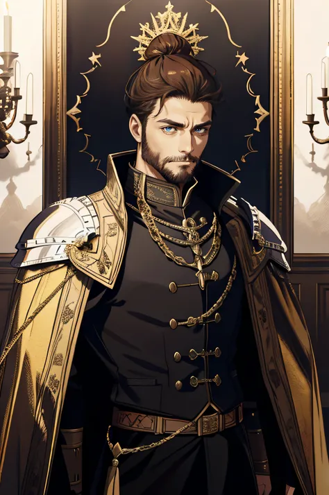 detailed 40-year-old man face, full beard, realistic anime eyes, no emotions, strong, powerful