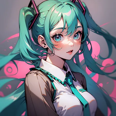 Hatsune miku , Personajes de anime cabello rosado ojos marrones joven obra maestra mejor calidad cabello largo