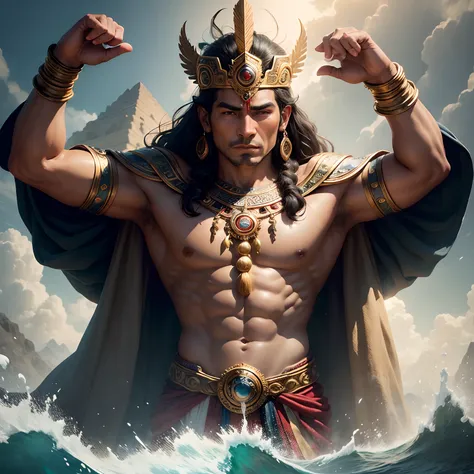 The hyper-realistic portrayal of this legendary deity encapsulates the deep connection between ancient Peruvian civilizations and the forces of nature, bringing history to life in cinematic perfection.