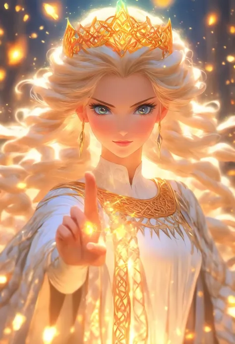 (((Ethniu))) best quality, ultra-high resolution, 4K detailed CG, masterpiece,Celtic Princess Woman,Celtic clothing,white clothing,Celtic mythology, ((Princess)) , Celtic image, aesthetic, centered on screen