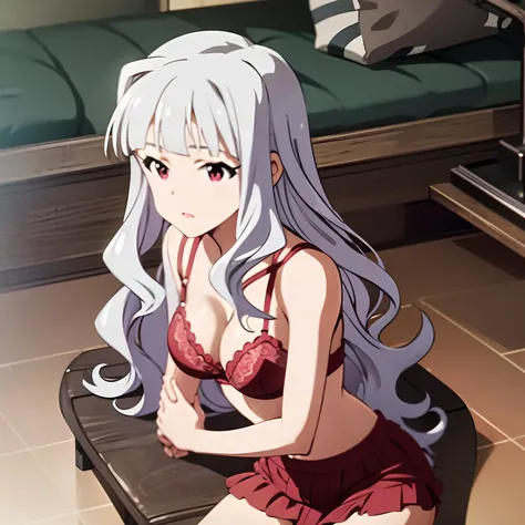 an lingerie、Red BRA、Red panties、Colossal tits、be shy、stage、white  hair、Katchasha、Solo、lie on ones side、hightquality、Clear picture、8k.4k