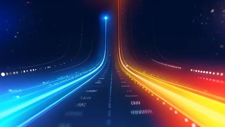 A close-up of a long road，There are bright lights above, illuminated glowing lines, interesting background, author：Joseph Werner, author：Kurt Roesch, illuminated neon lines, author：Kuno Weber, neon glowing lines, abstract art representing data, glowing lin...