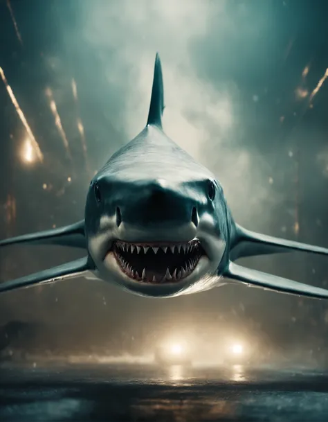 Flying cybernetic shark in a mutant tornado