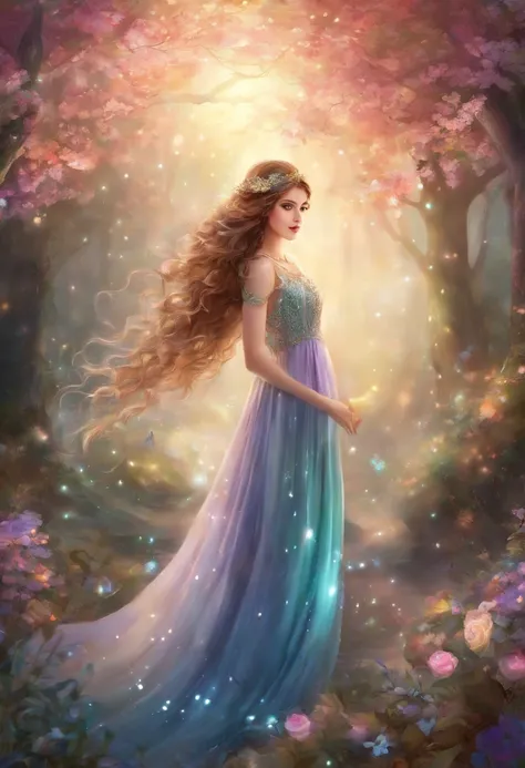 (best quality:1.2),ultra-detailed,(realistic:1.37),beautiful detailed eyes,beautiful detailed lips,extremely detailed eyes and face,longeyelashes,1girl,fantasy,garden,enchanted,ethereal,soft colors,glowing lights,flowing dress,magical atmosphere,fairy wing...