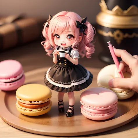 ​masterpiece、top-quality、ultra-detailliert、(Chibi Charas Daughter:1.2)、Colorful macarons、Open your mouth and smile、sweets Wallpapers、Standing