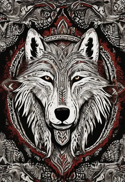 Wool felt printed with a white wolfs head