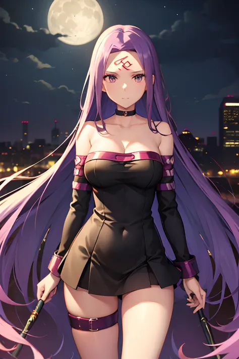 best quality, (masutepiece:1.2), highly detailed,fate/stay in the background, night, cityscape, city, moon, blue theme,medusa_nf...