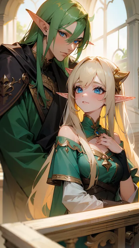 top-quality, masterpiece, male and female couple,elf ears