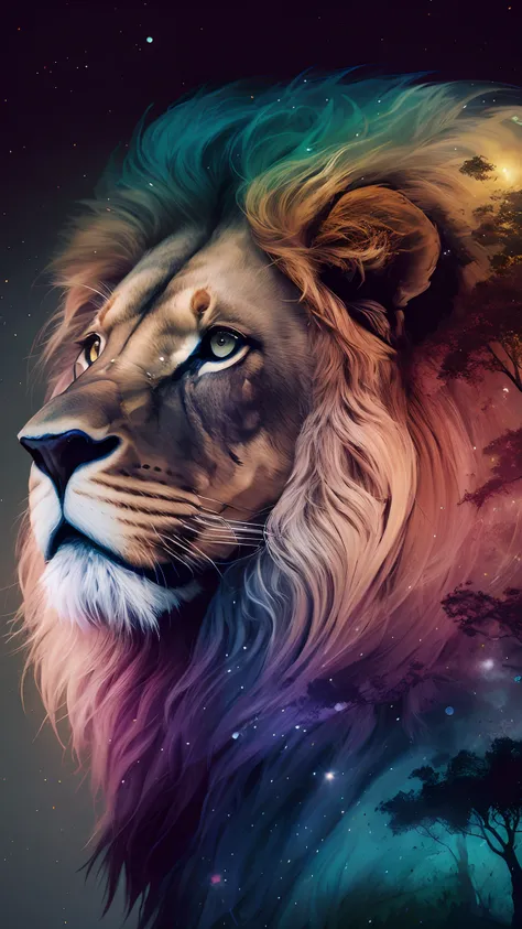 Lion, leone, King, naturais, Natureza, Natureza, Linda, renderizado, fotorrealista, UltraHD, 4k, texturasdetalhadas, thunders, sombras detalhadas, cores detalhadas, por do sol, sol se pondo, Sunset, Natureza Linda, fundo preto, por do sol, contraste detalh...