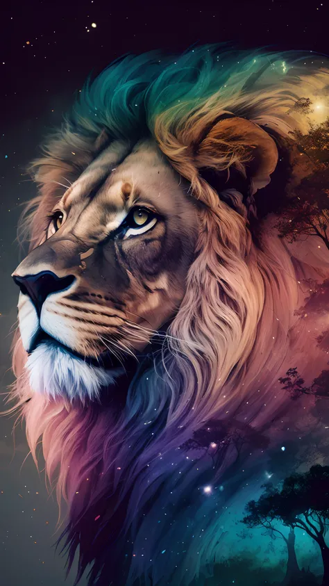 Lion, leone, King, naturais, Natureza, Natureza, Linda, renderizado, fotorrealista, UltraHD, 4k, texturasdetalhadas, thunders, sombras detalhadas, cores detalhadas, por do sol, sol se pondo, Sunset, Natureza Linda, fundo preto, por do sol, contraste detalh...