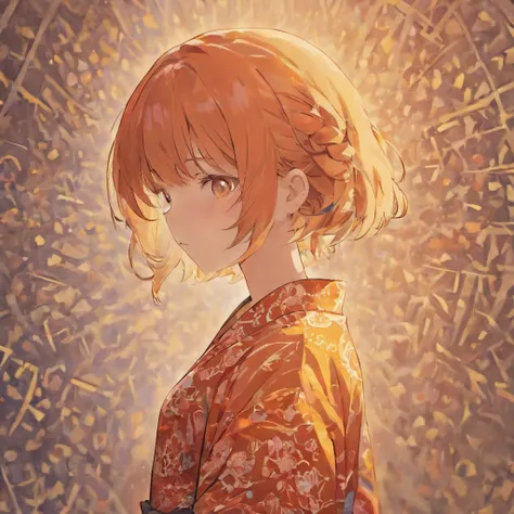 anime girl wearing batik shirt with simple background