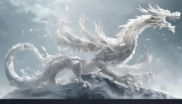 tmasterpiece、(white backgrounid:1)、A translucent Chinese dragon made of white jade、number art、Interior light and shadow、simply white background、mist、Deities々Halo、Long wavy body、tusks、The upper part of the body、fanciful、ventania、mito、high high quality、The i...