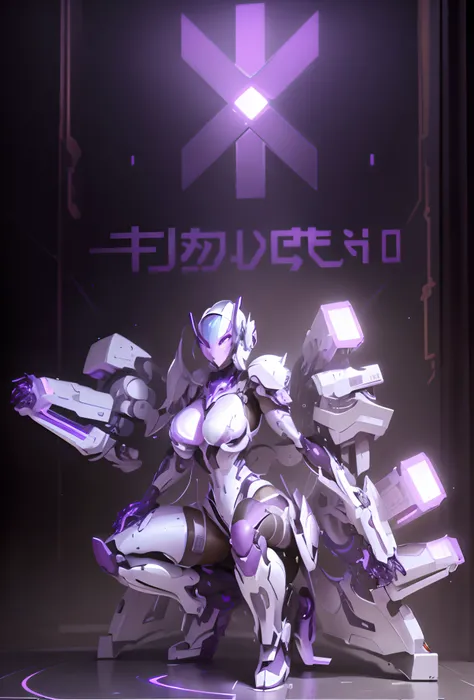 Feminine robot (Colors, White, and Soul Purple), huge_ass, breast_grab, large breasts, Mechanical wings, HDR,UHD,8K, best quality, masterpiece, Highly detailed, sharp focus, extreme detail description, Professional