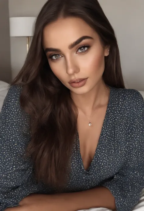 Totally Alafed Women , Sexy girl with brown eyes, A hyper-realistic, meticulously detailed, Portrait Sophie Mudd, brown hair and large eyes, selfie of a young woman, Dubai Eyes, Violet Myers, without makeup, Natural makeup, Looking directly at the camera, ...