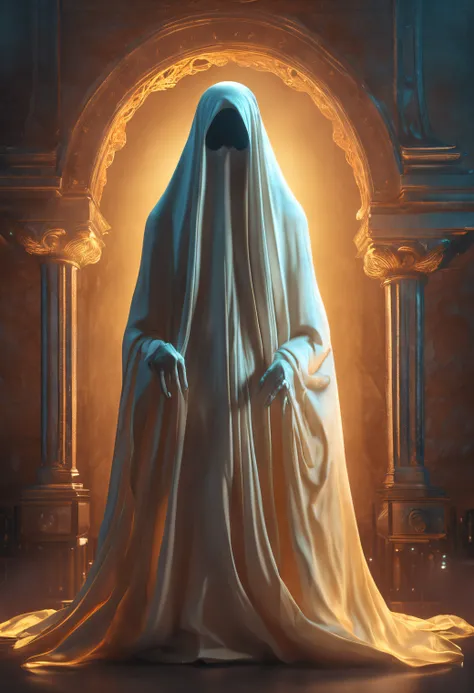 3D ghost ghost woman, Illuminated by a golden glow