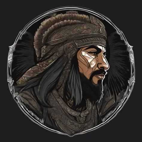 /imagine prompt: islamic warrior illustration for a sticker with a black background, in bold outline style, jagged edges, trashcore, light shading --v 5.2