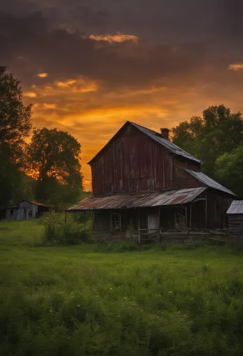 The yard of the dilapidated farmer in the evening