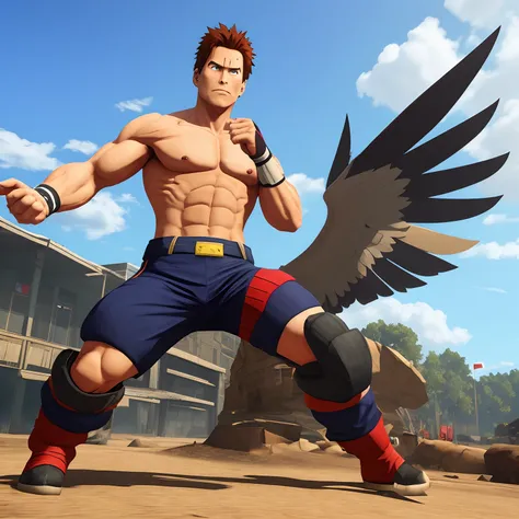 Hawks from My Hero Academia as Johnny cage from mortal combat in 3d video game style