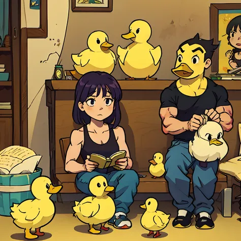 Duck bodybuilding anime, Manga ，Lots of yellow ducks