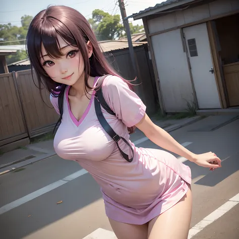 1girl in、独奏、senjougahara hitagi、Buruma、shortsleeves、a smile、tits out