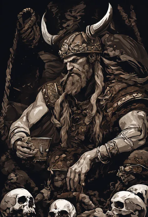 the vikings, known for their fierce and brutal ways, take a moment to celebrate their conquest by drinking from the skulls of th...