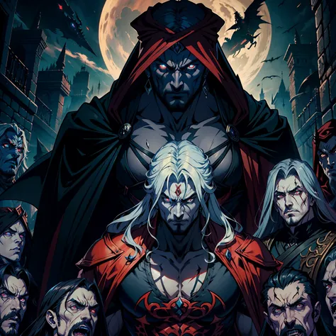 Castlevania Hyper Realistic Shadow Lord Super Detailed Dynamic Plan Master Piece of Lord Dracula Medieval Arab Warrior with Red Turban Scary Face Hokuto No Ken Structure Muscle Face Kenshiro Leading troops Army of demons to fight Sharp details Cinematic Sc...