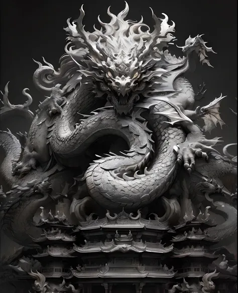 Close-up of a dragon statue, intricate ornate anime cgi style, Majestic dragons, chinese dragon concept art, ryujin, Chinese Dragon, Dragon Art, highly detailed dark art, Extremely complex and highly detailed, A very complex masterpiece