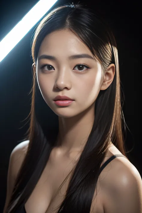 Portrait Asian girl 18 years old, epicd (Photo, Studio Lighting, hard lights, sony a7, 50 millimeters, Matte skin, pores, Colors, hyperdetails, hyper realisitic),