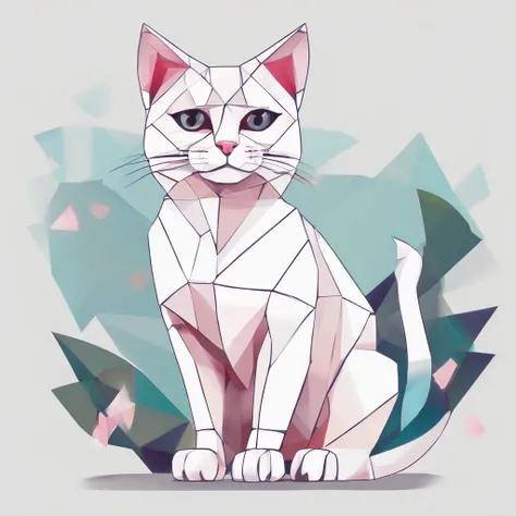 a white cat with a heart in its paws sitting on a branch, vector art by Martina Krupičková, shutterstock, process art, a cute cat, kawaii cat, cute cat, cat design, illustration of a cat, happy cat, anime visual of a cute cat, cute digital art, fluffy cat ...