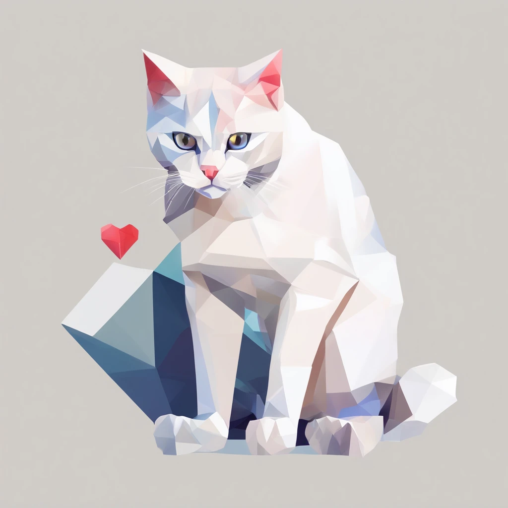 a white cat with a heart in its paws sitting on a branch, vector art by Martina Krupičková, shutterstock, process art, a cute cat, kawaii cat, cute cat, cat design, illustration of a cat, happy cat, anime visual of a cute cat, cute digital art, fluffy cat ...