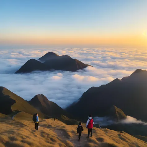 People are climbing mountains，Admire the clouds, walking above the clouds and fog, rise above clouds, Standing in the clouds, Above the clouds, indonesia national geographic, Mountain, At sunrise, heaven in the top, Breathtaking landscapes, view above the ...