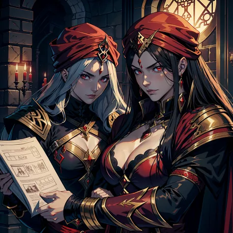 Castlevania Hyper Realistic Shadow Lord Super Detailed Dynamic Plan Master Piece of Lord Dracula Medieval Arab Warrior with Red Turban with His Beautiful Wife