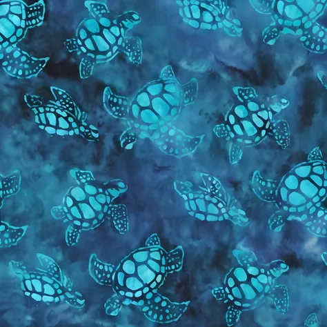 ocean life dyed marine turtles aqua, in the style of batik, low resolution, luminescence, gossamer fabrics, keos masons, leanne surfleet, exacting precision --tile