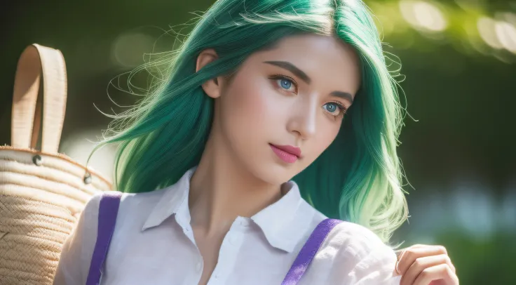 (masterpiece:1.4, best quality), (intricate details), unity 8k wallpaper, ultra detailed, (photorealistic:1.2), beautiful and aesthetic, perfect lighting, (1girl), ((multicolored hair, two-tone hair, very light green hair, blue hair, purple eyes:1.3, mediu...