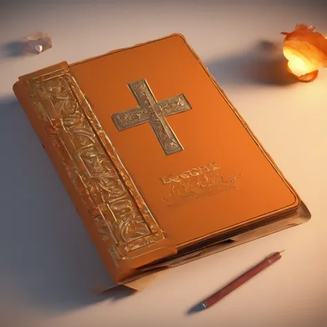 An illustration of LOGOh a bible, book, orange color, and a cross. (best quality,4k,8k,highres,masterpiece:1.2),ultra-detailed,(realistic,photorealistic,photo-realistic:1.37),HDR,UHD,studio lighting,ultra-fine painting,sharp focus,physically-based renderin...