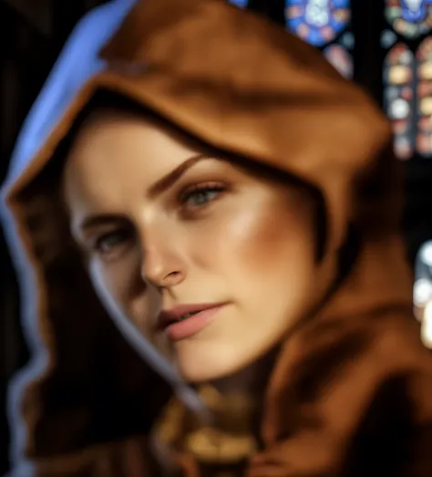 masterpiece, high quality, detailed photo,8k, 4k, a woman in a hoodie in a church, baldurs gate character portrait, unreal 5. rpg portrait, dwarven woman, portrait of a female mage, mara jade, female occultist, elfic priestess, mara jade skywalker, female ...