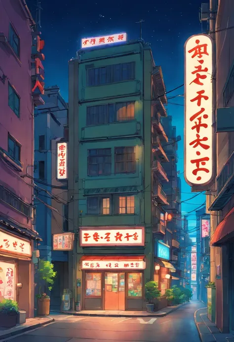 * **Scene:** A city street at night
* **Subject:** A building with a neon sign that says "japin.net"
* **Details:**
    * The building is tall and modern, with a sleek design.
    * The neon sign is bright and colorful, with a flowing script.
    * The sig...