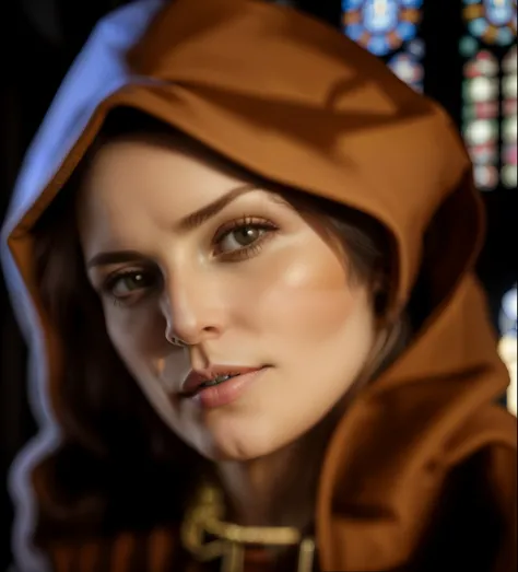 masterpiece, high quality, detailed photo,8k, 4k, a woman in a hoodie in a church, baldurs gate character portrait, unreal 5. rpg portrait, dwarven woman, portrait of a female mage, mara jade, female occultist, elfic priestess, mara jade skywalker, female ...