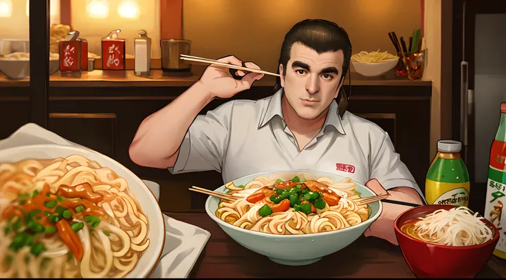 Tony Soprano eating noodles