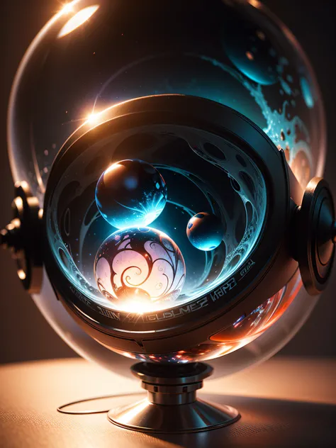 Brain inside a glass sphere , high detail, fantasy, realistic, light effect, hyper detail, volumetric lighting, cinematic, macro, depth of field, blur, red light and clouds from the back, highly detailed epic cinematic concept art cg render made in maya, b...